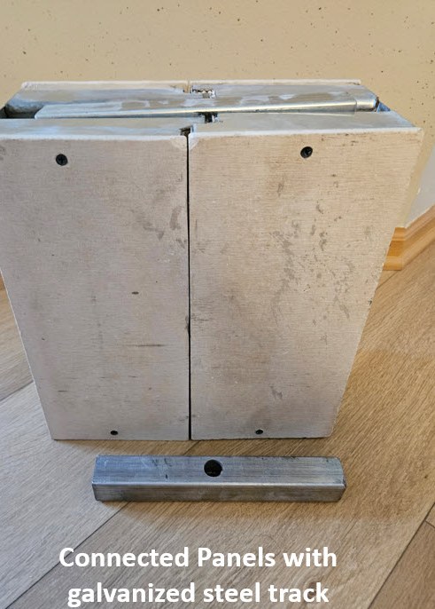 Two PanLbilt panels connected together using the galvanized steel track.